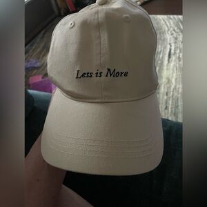 “LESS IS MORE” Cream Baseball Cap with Embroidered Text NWT